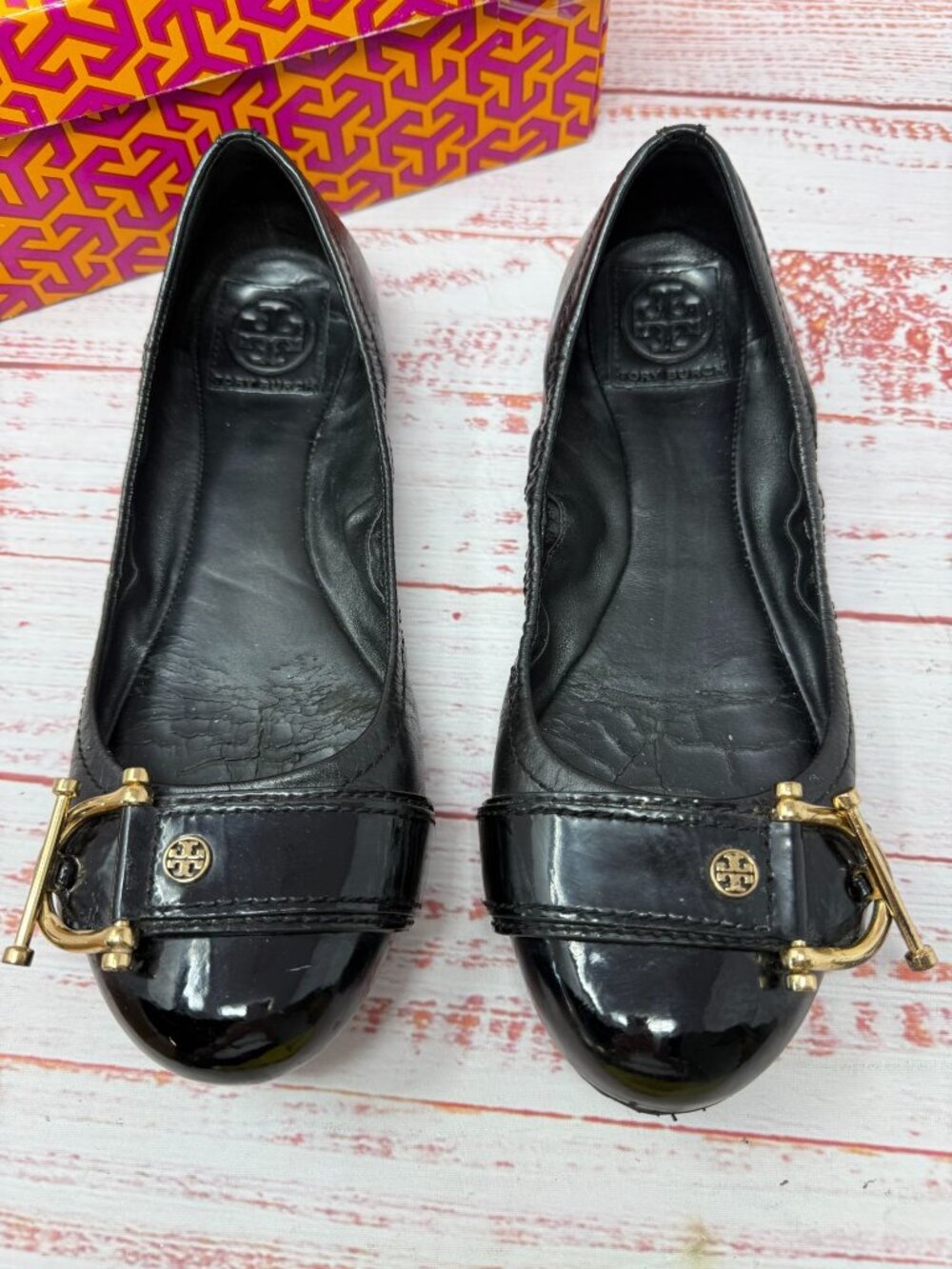 Tory Burch Noel Ballet Flats ~ Women's Size 9 ~ Black Patent Leather